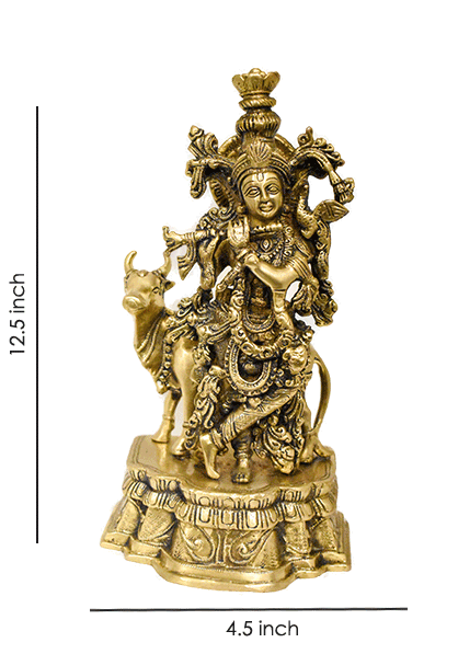 Krishna With Gaye Inch Panchdhatu Murti